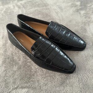 Via Spiga Black Croc Embossed Square Toe Loafer Shoes Women's size 8